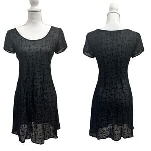 Wild Rose VTG Y2K Black Sheer Leaf Embroidery Witchy Whimsigoth Mini Dress Small